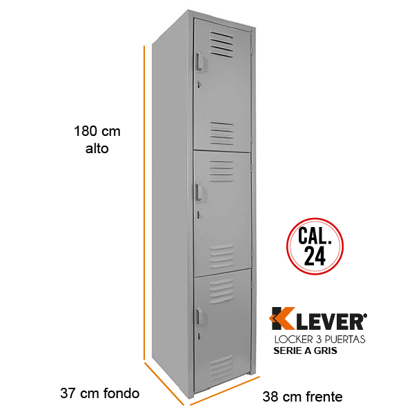 LOCKER 3 PUERTAS SERIE A GRIS